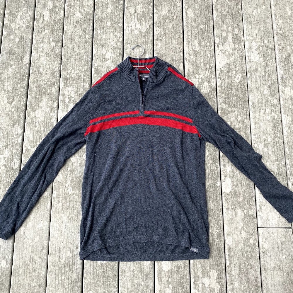 Vintage 1/4 Zip Striped Grey and Red Sweater